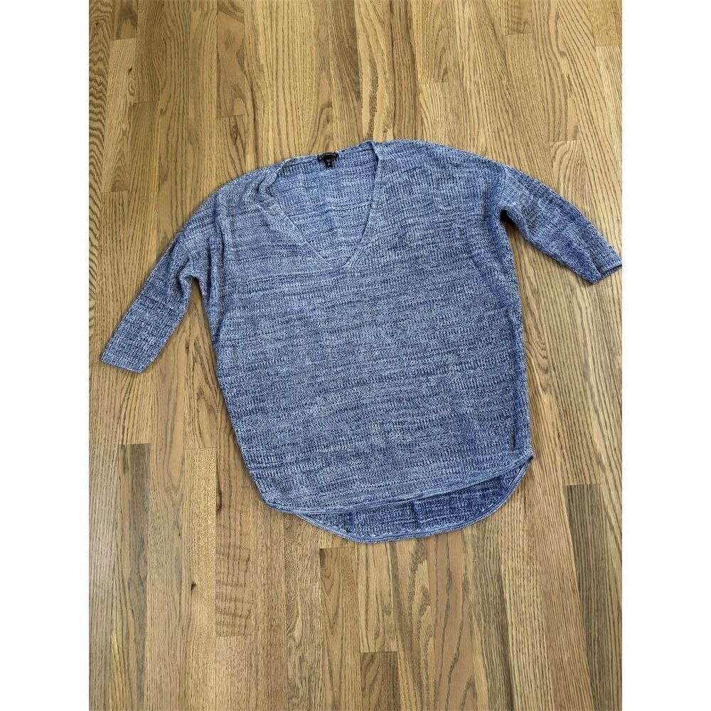 Express Women's Heathered Blue V-Neck Pullover Sweater Size S